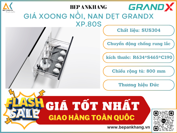 Giá xoong nồi nan dẹt GRANDX XP.80S - 800mm